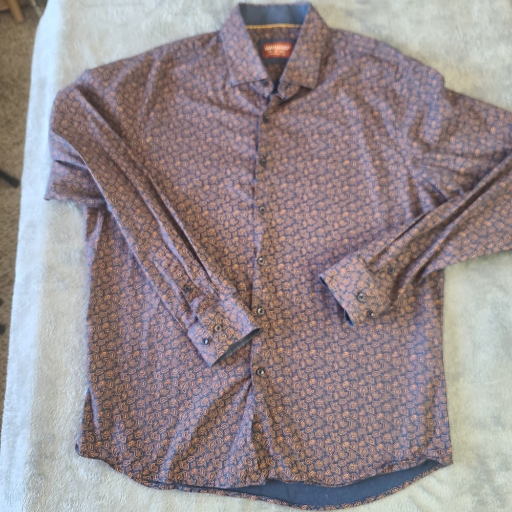 Consequence Men's Dress Shirt Button Up Long Sleeve Casual Paisley Size Large